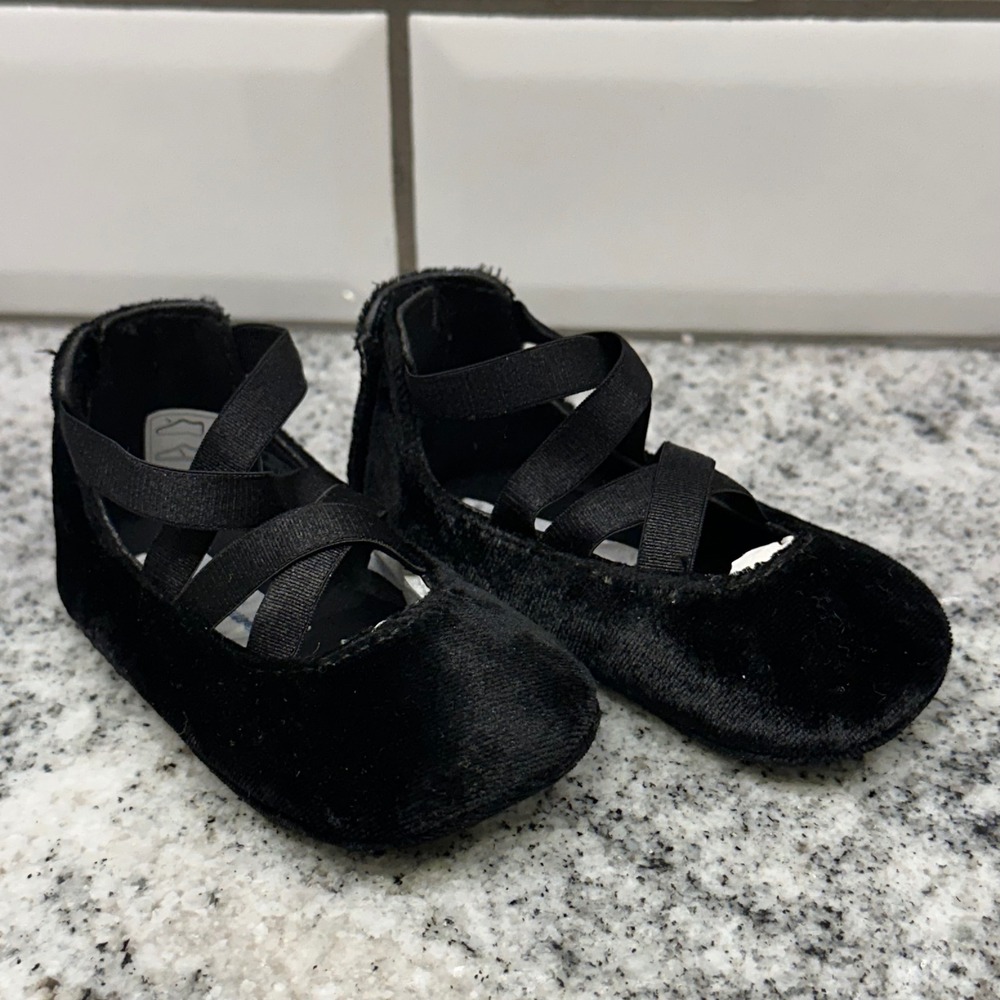 Ralph Lauren Baby 2 Priscilla Ballet Flat Black Velvet Elastic Strap Formal